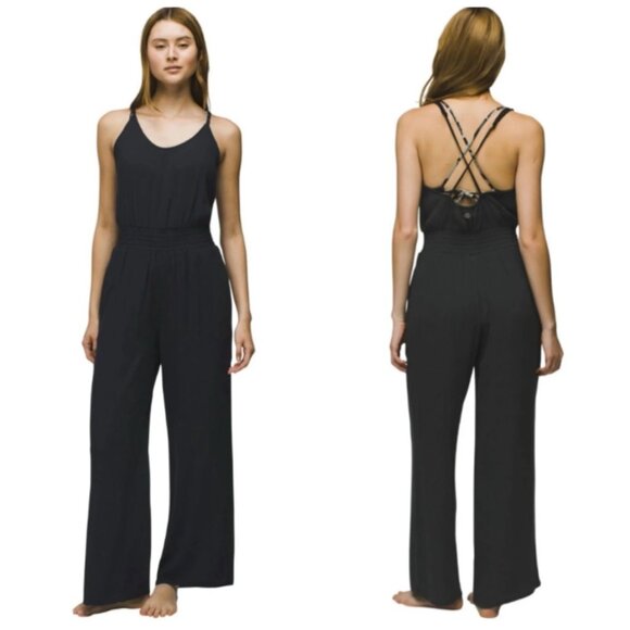 Prana Women's Fernie Wide Leg Jumpsuit Swim Cover Up Strappy Black Small NWT - Picture 1 of 5